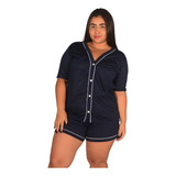 Pijama Plus Size Americano Curto Roupa De Dormir Com Botões