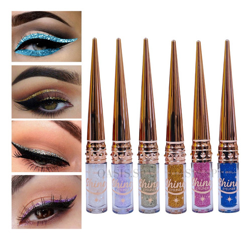 Delineador De Ojos Líquido Glitter Efecto Brillante Pack 6