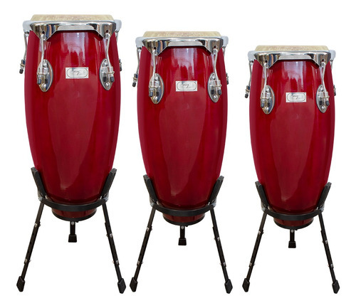 Trio De Congas 10 11 E 12 Vermelha Com Suporte New York