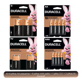 Kit Duracell 2 Pilha 9v+2 Pilha  D+8 Pequena Aa+8 Palito Aaa