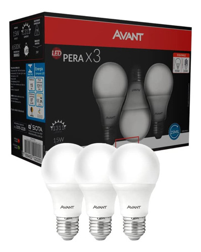 Kit 3 Lâmpada Led 15w 6500k Branco Frio Avant