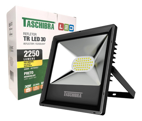 Refletor Holofote Led Prova D'água 30w Quente Taschibra Bvlt Cor Da Carcaça Preto Cor Da Luz Quente (3000k) 110v/220v