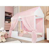 Cama Infantil Montessoriana Crystal Com Voal Rosa