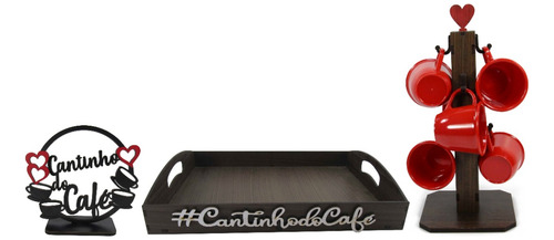 Pedestal C/6 Xícaras Bandeja Cantinho Café Placa Decorativa