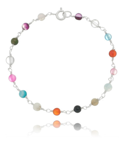 Pulseira De Prata Com Agatas Coloridas