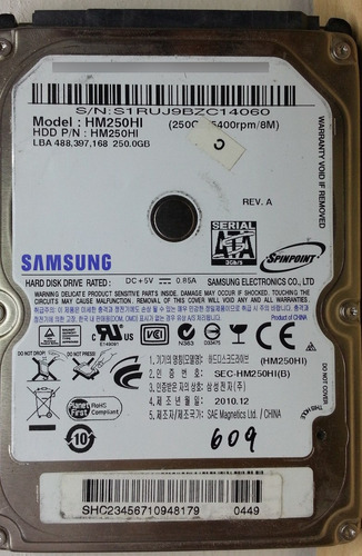 Disco Samsung Hm250hi 250gb Sata 2.5 - 609 Recuperodatos