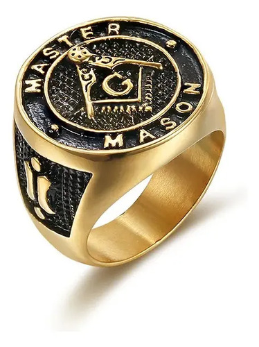 Anillo Masónico Maestro Masón Dorado, Elegante. Alta Calidad