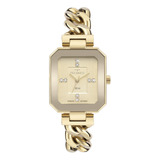 Relogio Technos Feminino Elos Social Dourado Quadrado Luxo