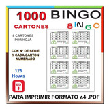 1000 Cartones Para Bingo 90 Bolillas, A4 Pdf Para Imprimir