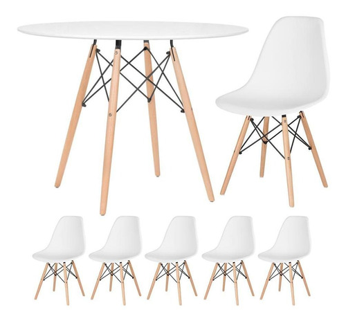 Kit Mesa Jantar Eames Wood 100 Cm  5 Cadeiras Eiffel Cores