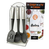 Set 6 Utensilios Hudson  Nylon Mango Acero Con Soporte!