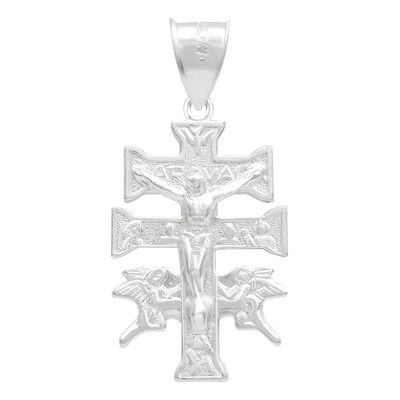 Dije Cruz Caravaca Troquelada Cristo Angeles Plata 925 3.5 cm Plateado | Envío gratis