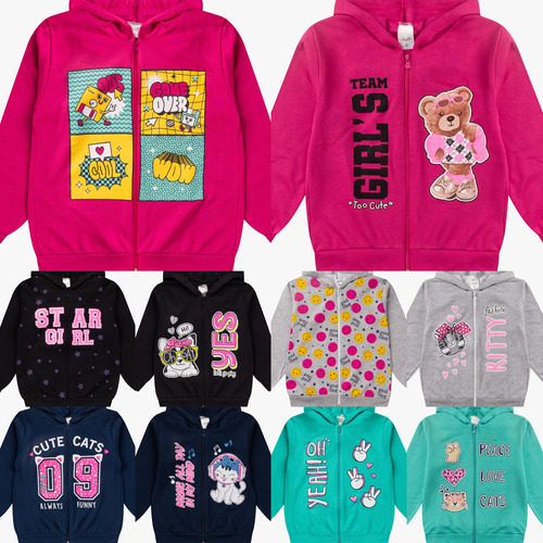 Casacos Feminino Infantil Inverno Kit 3 Jaquetas De Moletom