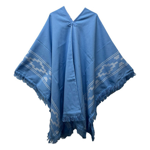 Poncho Incaico Adulto Guarda Pampa Unisex Celeste C/ Blanco