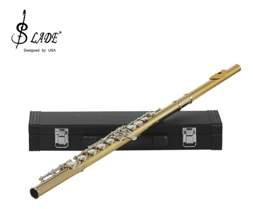 Flauta Transversal Slade Dourada Soprano Em Dó Banhada Nova