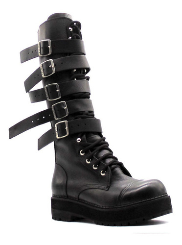 Coturno Vilela Boots Cano Alto Com 5 Fivelas - Preto