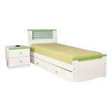 Cama 1 Plaza Lucia  Con Carro- Mesa D Luz. Mdf Laqueado