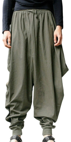 Pantalones Harem Hombre Algodón Lino Festival Baggy Pantalon