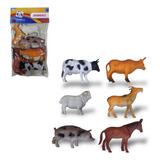 Kit 6 Animais Fazenda Rancho Emborrachado Plástico Brinquedo