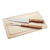 Set Tabla De Asado Madera Juego Cuchillos Tramontina 3pz