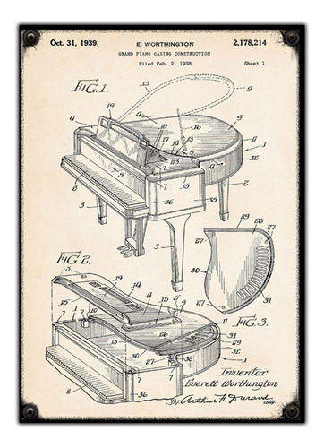 #155 - Cuadro Vintage 21 X 29 Cm / No Chapa Piano Antiguo