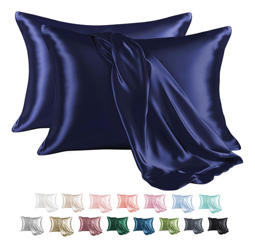 2 Fundas De Pura Seda Para Almohada Azul Navy 50x90cm 