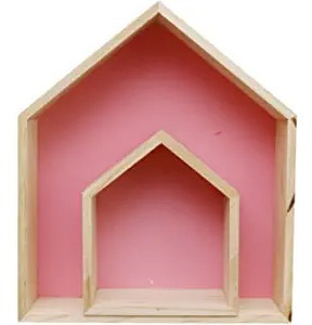 2pcs Lovely Wooden House-shape Wall Storage Shelf Decoració