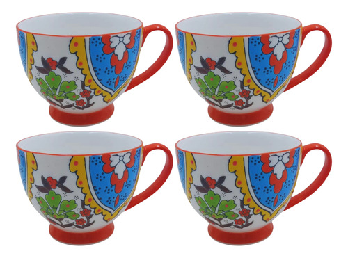 Pack X4 Tazas Mug Porcelana Decorada Pintada Jarro Artesanal