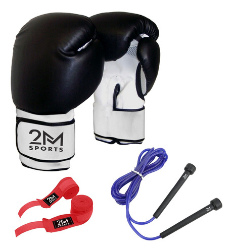 Guantes De Boxeo 16 Oz + Soga Para Saltar Y Set De Vendas