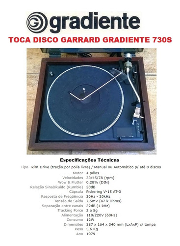 Catálogo / Folder: Toca Disco Gradiente Garrard 730s # Novo