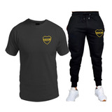 Conjunto Remera Y Pantalon Jogging De Boca Escudo Dorado 01