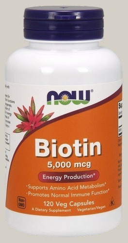 Now Foods | Biotin | 5mg 5000mcg | 120 Veg Caps | Importado