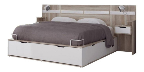 Combo Juego Dormitorio Cama Box Multifuncion+ Respaldo Mesas