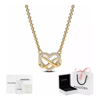 Collar Pandora Sparkling Corazón Infinito Collier Kit De Regalo Dorado
