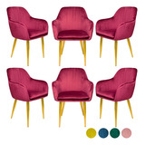 Kit 6 Sillones Eames Terciopelo Vintage Lujo Patas Doradas Color De La Estructura De La Silla Dorado Color Del Asiento Vino