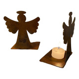 Porta Vela Angelito Figura Decorativa En Hierro Oxidado