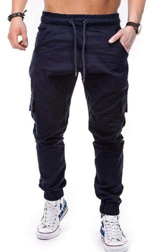 Pantalon Cargo Hombre Gabardina Elastizada Jogger Bolsillos