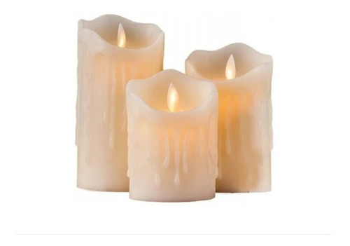 Set 3 Velas Velones Led Calido Efecto Fuego Sin Humo Llama X