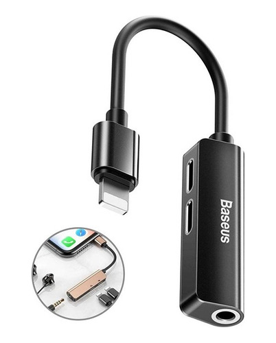 Adaptador Baseus 3 En 1 Lightning A Doble Lightning Y 3.5mm