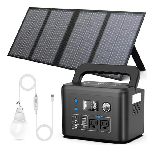 Generador Solar Powkey 350w Con Panel 60w Y Luz Led Usb, 70,