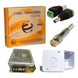 Kit Instalação P/ 6 Câmeras Com Fonte Cabo Cftv E Conectores