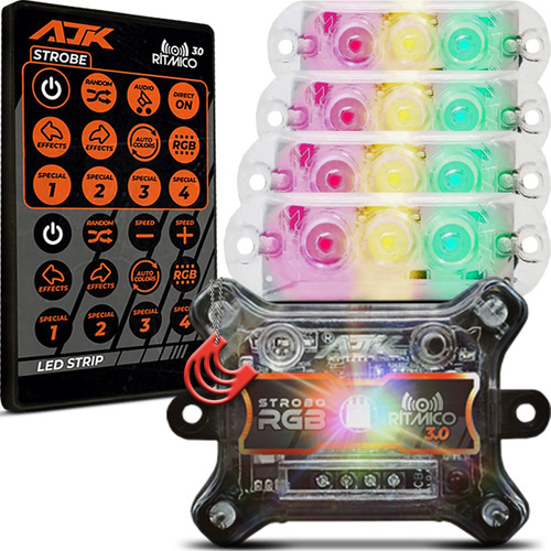 Kit 4 Strobos 6w Rgb Led Ritmico Som Carro Com Controle Ajk