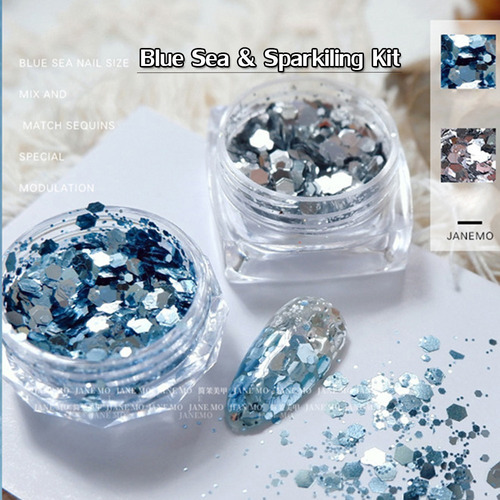 Lentejuelas Para Uñas Blue Sea Sparkling Con Purpurina Mezcl