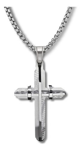 Collar Hombre Mujer Con Dije Cruz Moderna Jesus Color Plata