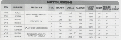 Valvulas Escape Mitsubishi Panel L200 Fi 2.0 16v  1992-2016 Foto 3