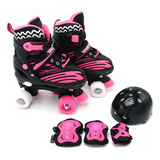 Patins Roller Quad Menino Infantil 4 Rodas Kit Proteção