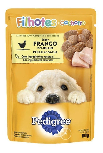 Alimento Pedigree Ao Molho Para Cão Filhote Todos Os Tamanhos Sabor Frango Em Saco De 100g