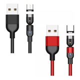 Juego De 2 Cables Usb Magnético 3 En 1 Cargador De Celulares Color Negro/rojo 2m