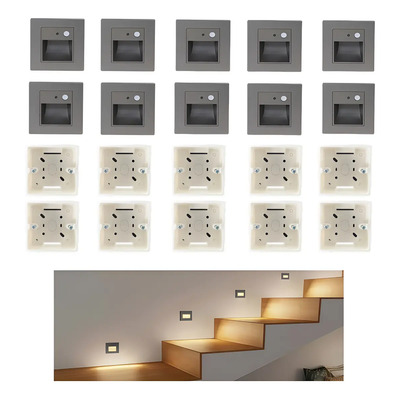 10 Lámpara De Escalera Empotrada Con Sensor De Movimiento, 2w Led, 3000k Luz Cálida, Negro - Para Pasillos, Habitaciones Y Muebles | Meses sin interés