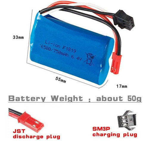 Bateria 6.4v 15c 750mah Jst + Sm3p Plug Con Cable Usb